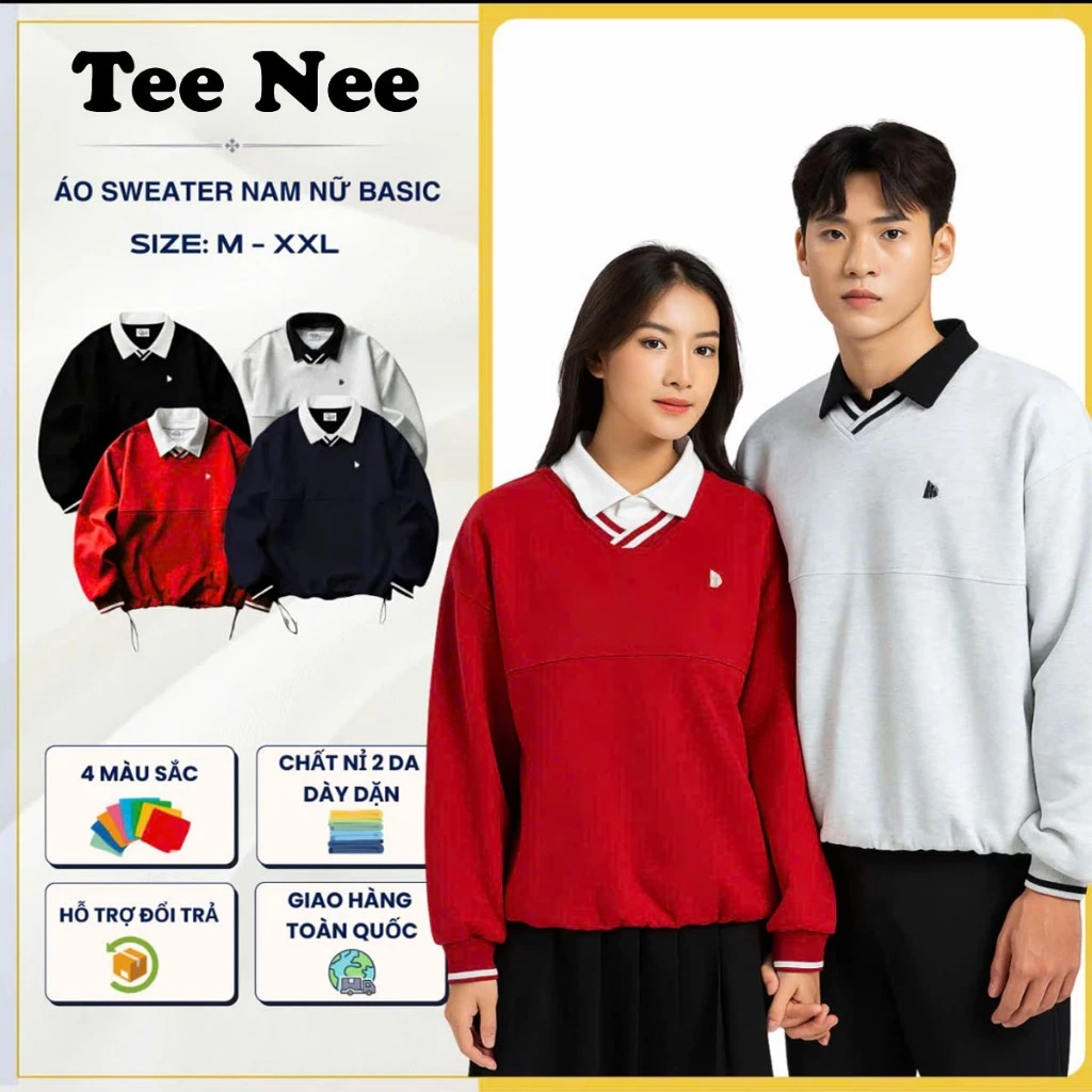 Áo sweater Nam Nữ cổ polo chất 2 da Cotton cao cấp mịn lông TeeNee mùa thu đông Form Rộng Unisex