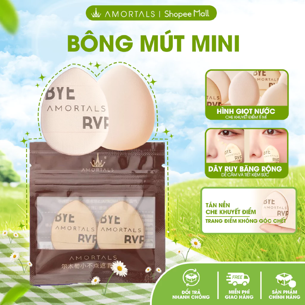 Bông mút trang điểm mini AMORTALS Chính Hãng Hình Ngón Tay Che Khuyết Điểm, Má Hồng, Kem Nền 2 Miếng