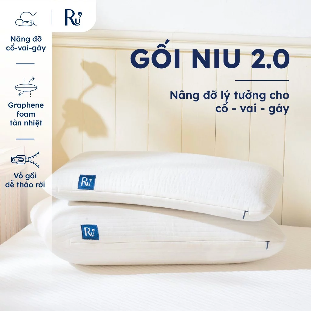 Gối Niu Ru9 Graphene Foam | Hỗ Trợ Nâng Đỡ Đầu | Giúp Giảm Đau Vai Gáy | Chất Liệu Foam Mềm Mại | 2 Kích Thước