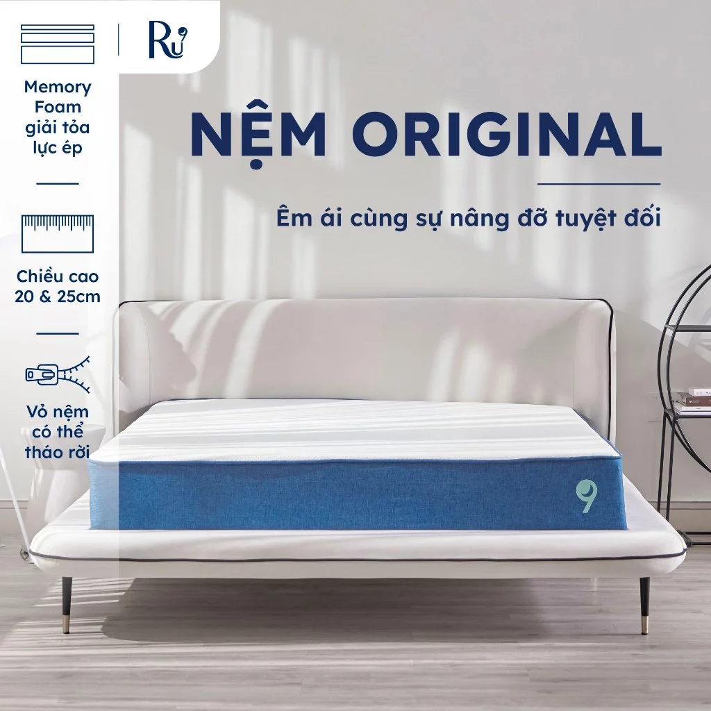 Nệm Foam Original Ru9 Cao Cấp | Độ Dày 20cm và 25cm | 3 Lớp Foam Nâng Đỡ Cơ Thể | 6 Kích Thước | 1m2, 1m4, 1m6, 1m8, 2m