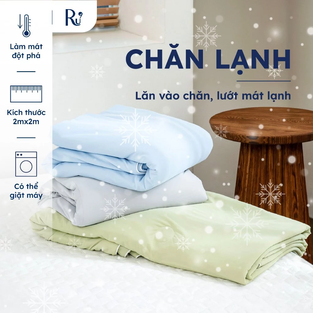 Chăn Lạnh Ice Blanket Ru9 | Mát Lạnh | Vải Sợi Tổng Hợp | 2m x 2m | Nguyên Liệu Từ Bông Microfiber | 3 Màu Sắc