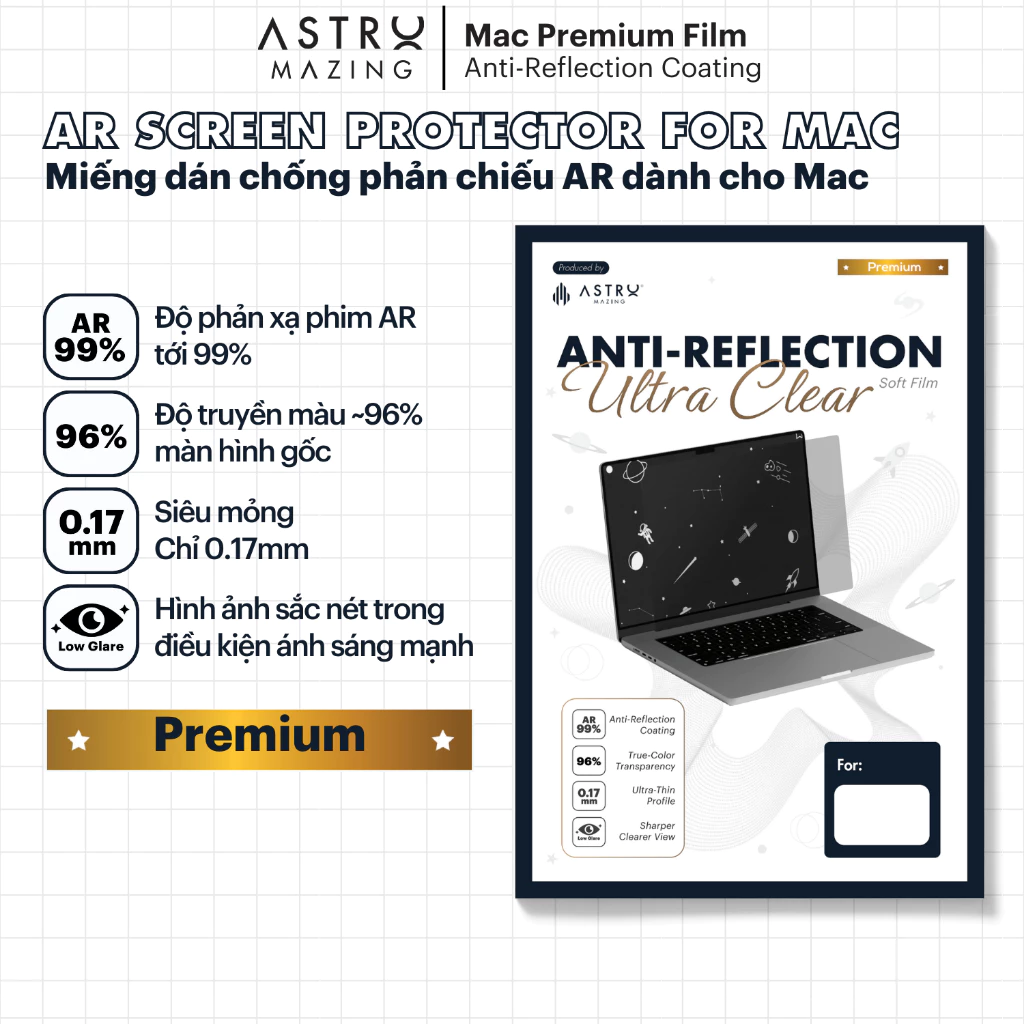 [AR Ultra Clear] Miếng dán chống phản chiếu AR dành cho M.acbook Air 13 15 Pro 14 16