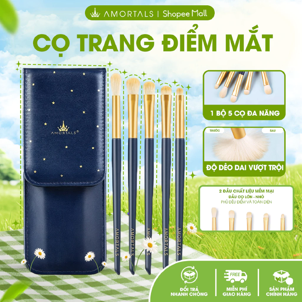 Bộ 5 Cọ Trang Điểm Mắt AMORTALS Nhỏ Gọn Cọ Trang Điểm Chuyên Nghiệp Với Đầu Lông Siêu Mềm