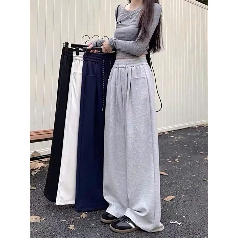 Quần ống rộng nữ chất nỉ cotton chun lưng cao chất nỉ kiểu dáng hàn quốc hot (có dây rút)