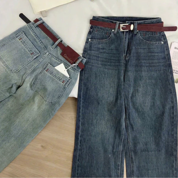 [GIÁ MỞ BÁN] Quần Jean Nữ, quần jeans nấm lùn Suông Ống Rộng Trơn Lưng Cao M7978_79