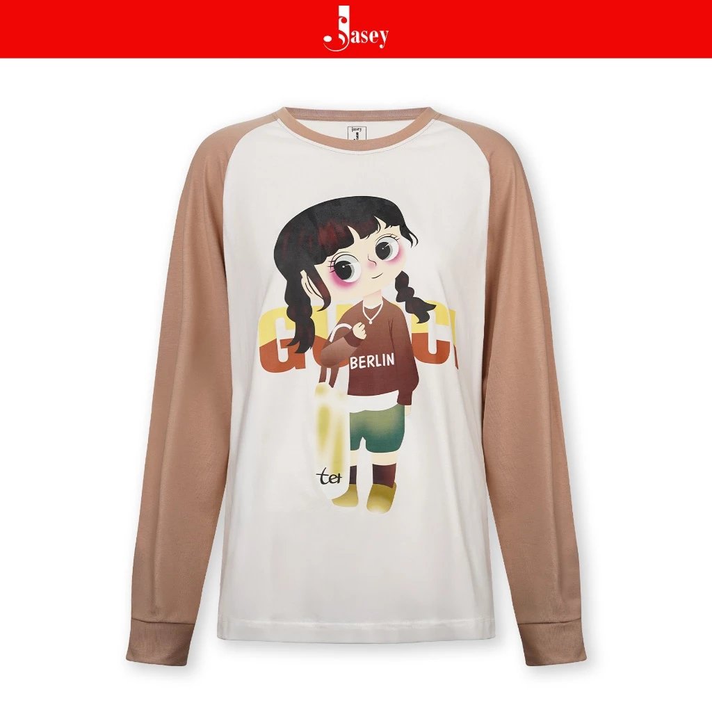 Áo thun nữ dài tay raglan JASEY, áo phông chất vải cotton truyền thống, ấm áp mã 5155/5111