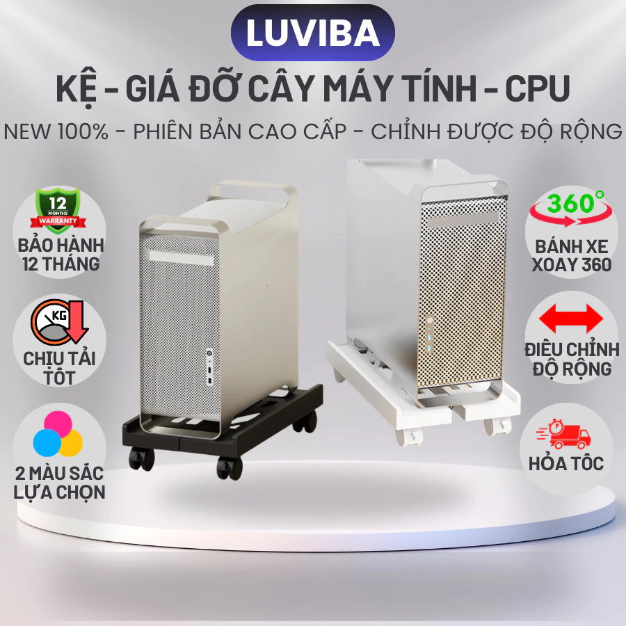 Kệ giá đỡ để cây máy tính, giá đỡ CPU Case di động có bánh xe điều chỉnh độ rộng LUVIBA K1