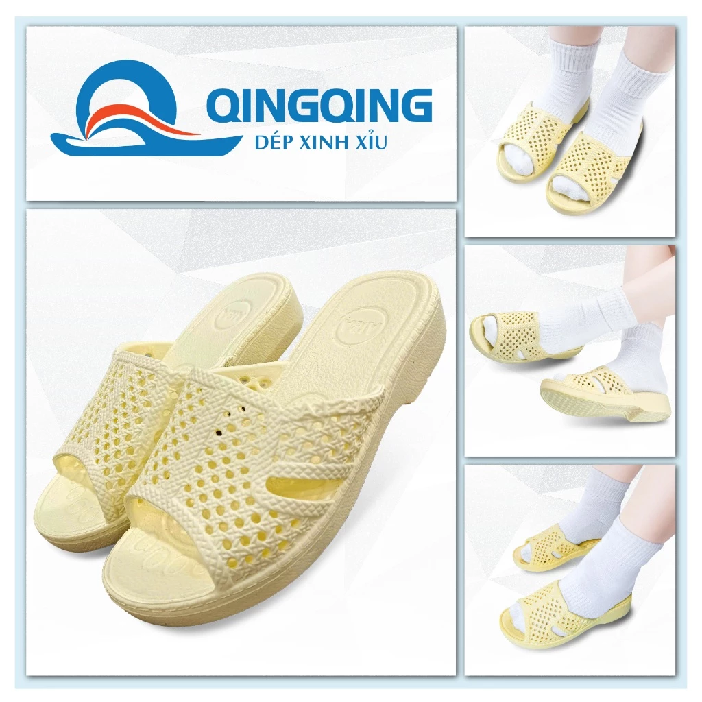 Dép tổ ong KEM cao cấp, siêu nhẹ, đế dày 3.4cm, chống trơn trượt, FORM CHUẨN - Có HĐĐT