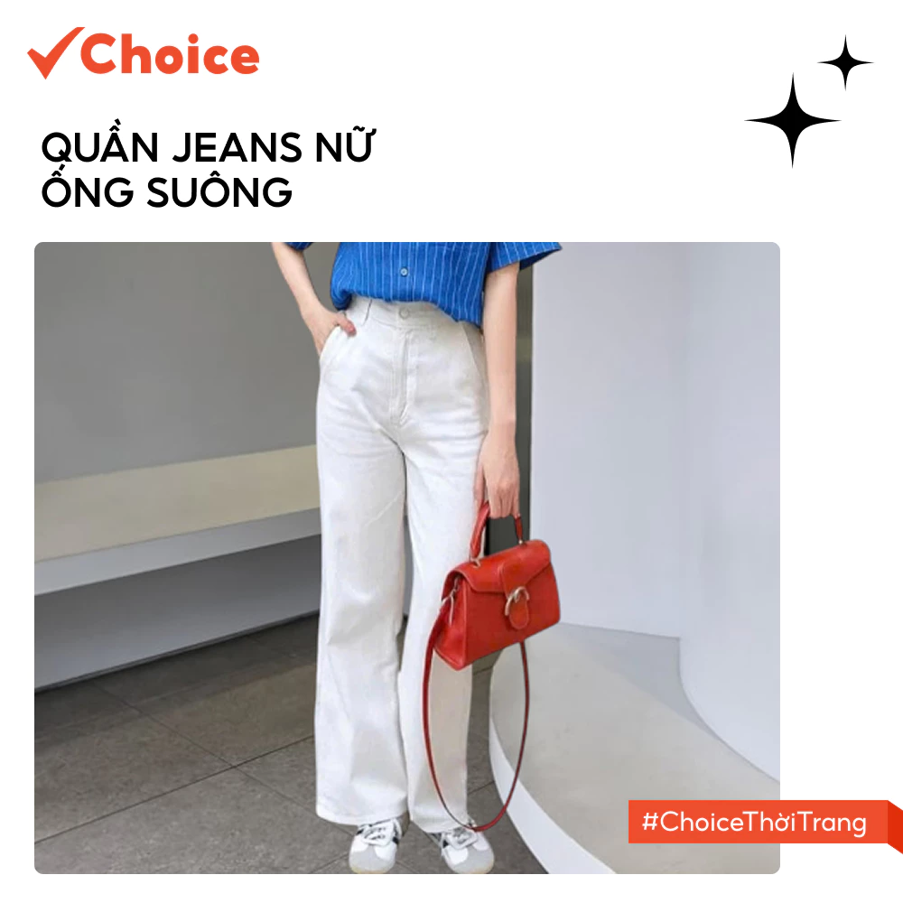 Quần Jeans Nữ Choice FA1-2080-26 Trắng Trơn, Ống Suông