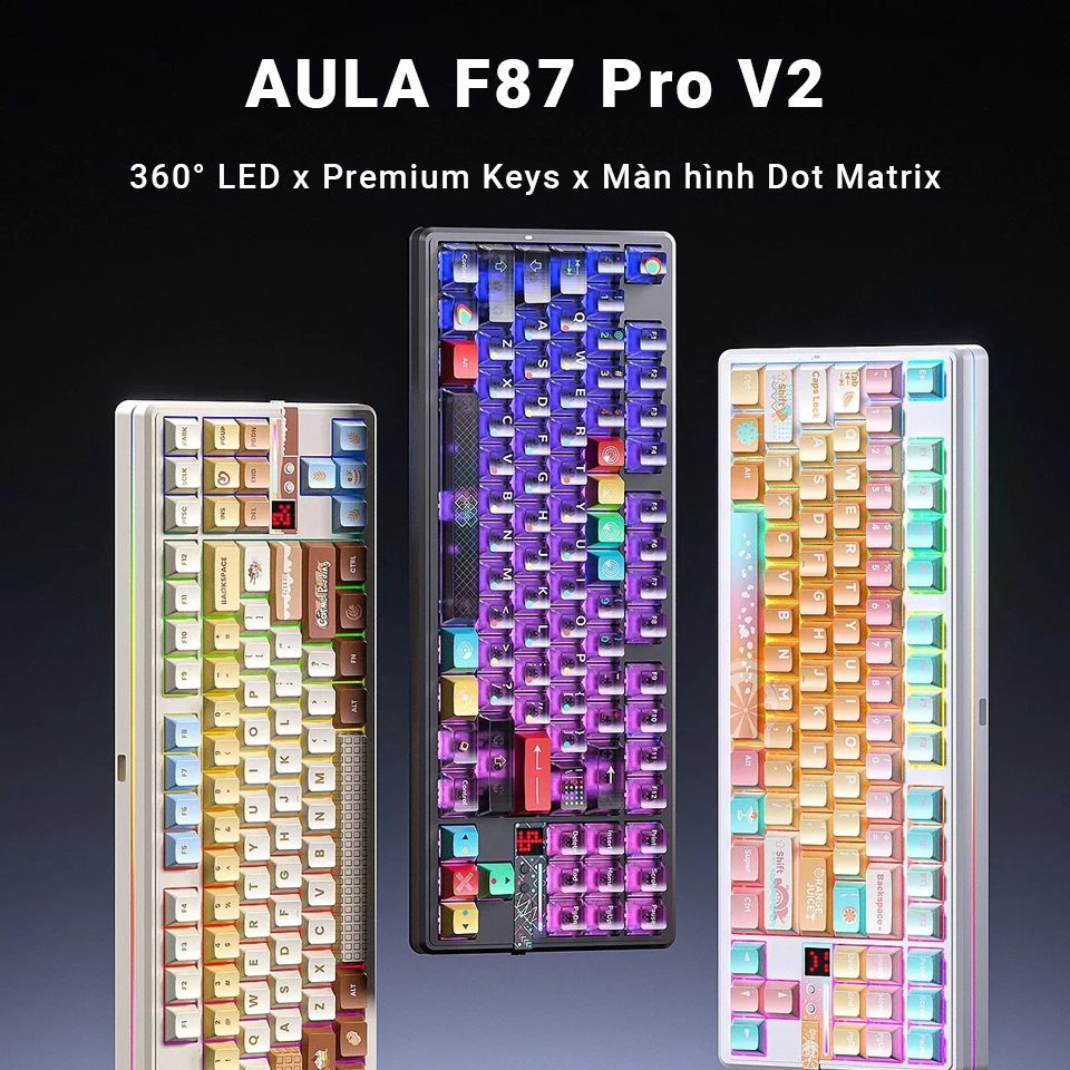Bàn phím cơ AULA F87 Pro V2  - Rate 8K - Màn hình Dot Matrix - Pin 12000 mAh - LED viền 360°