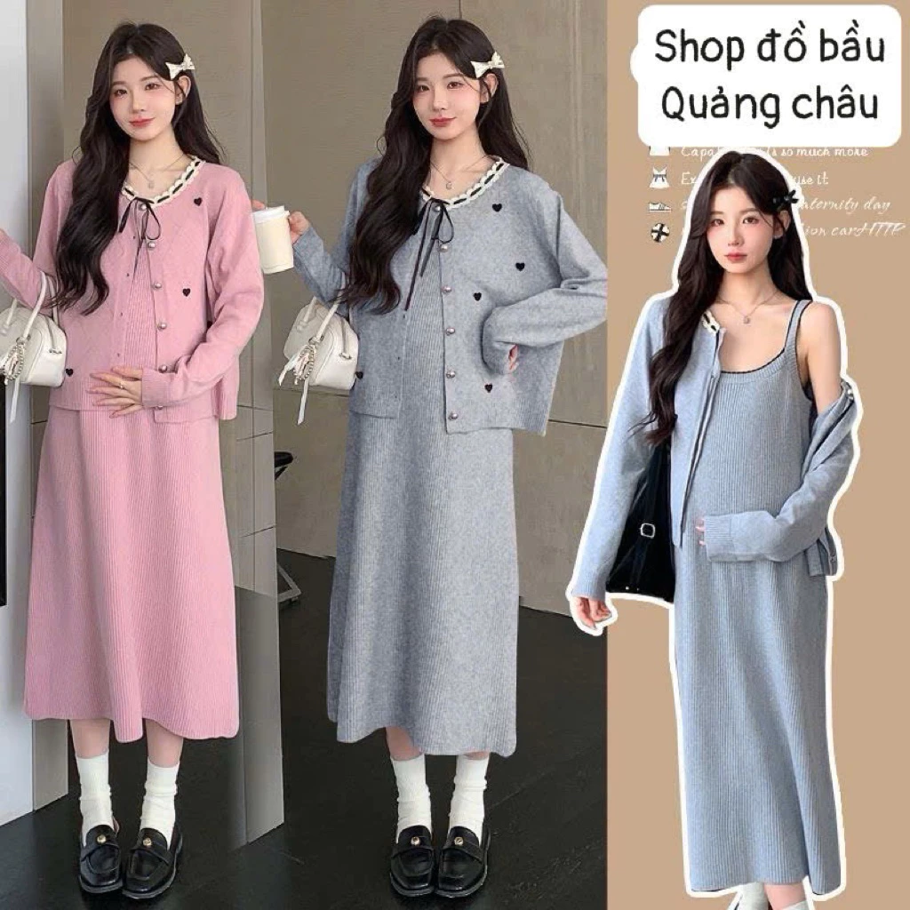 Đầm bầu, sét len mỏng áo + váy xinh thu đông cho mẹ bầu