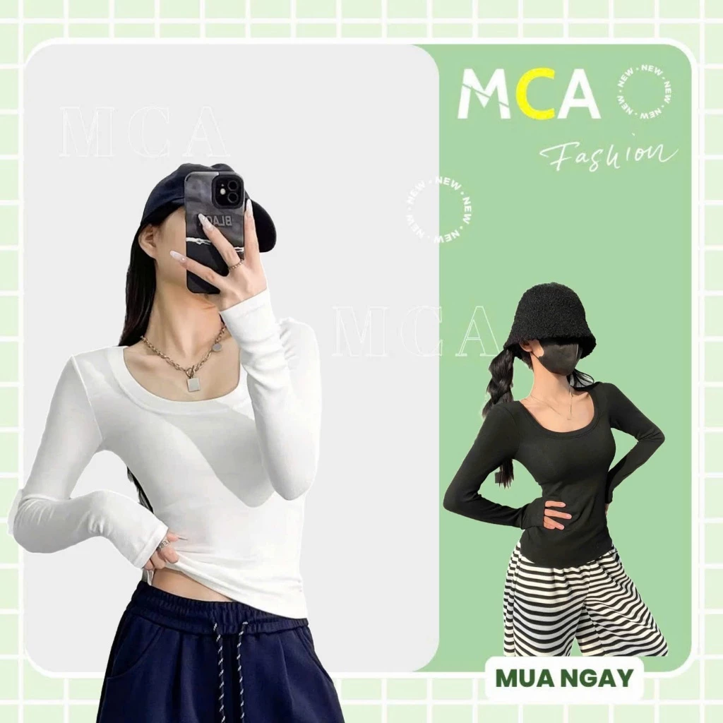 [Video Sp Thực Tế] Áo Thun Nữ Tay Dài Cổ Vuông Ôm Body MCA Phong Cách Basic A51450
