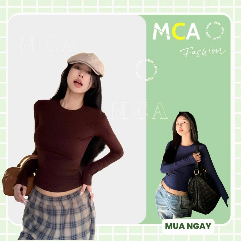 [Video Sp Thực Tế] Aó Thun Nữ Trơn Tay Dài Cổ Tròn MCA Ôm Body Phong Cách Đơn Giản A51461