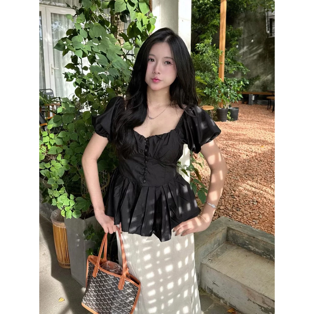 [ bigsize 60-90kg] Áo cổ vuông tiểu thư tay phồng mã 523