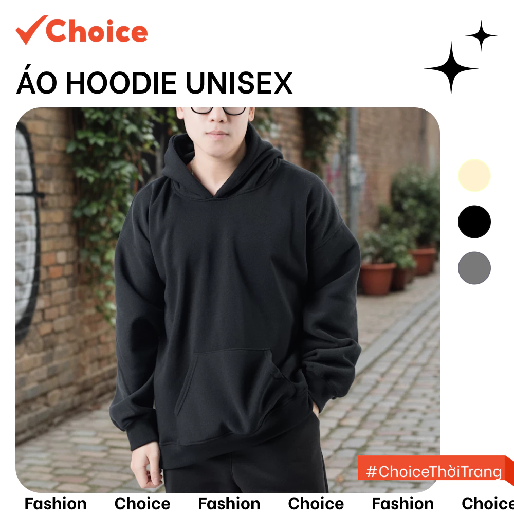 Áo Hoodie Choice AH01 Vải Nỉ Bông Dáng Rộng Thời Trang Cho Nam Nữ Unisex