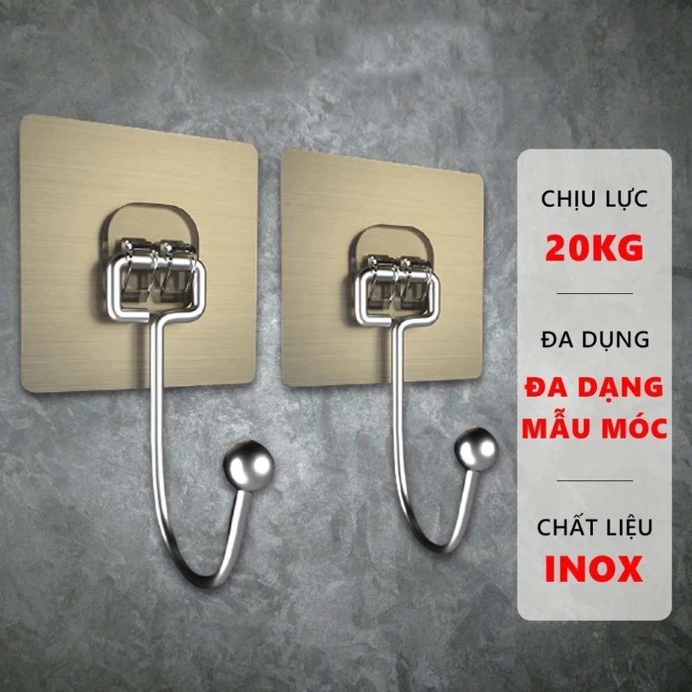 Combo 10 Móc Dán Tường Inox Mẫu Mới Dính Siêu Chắc Chịu Lực Tốt ,Móc Treo Vật Dụng Trong Nhà