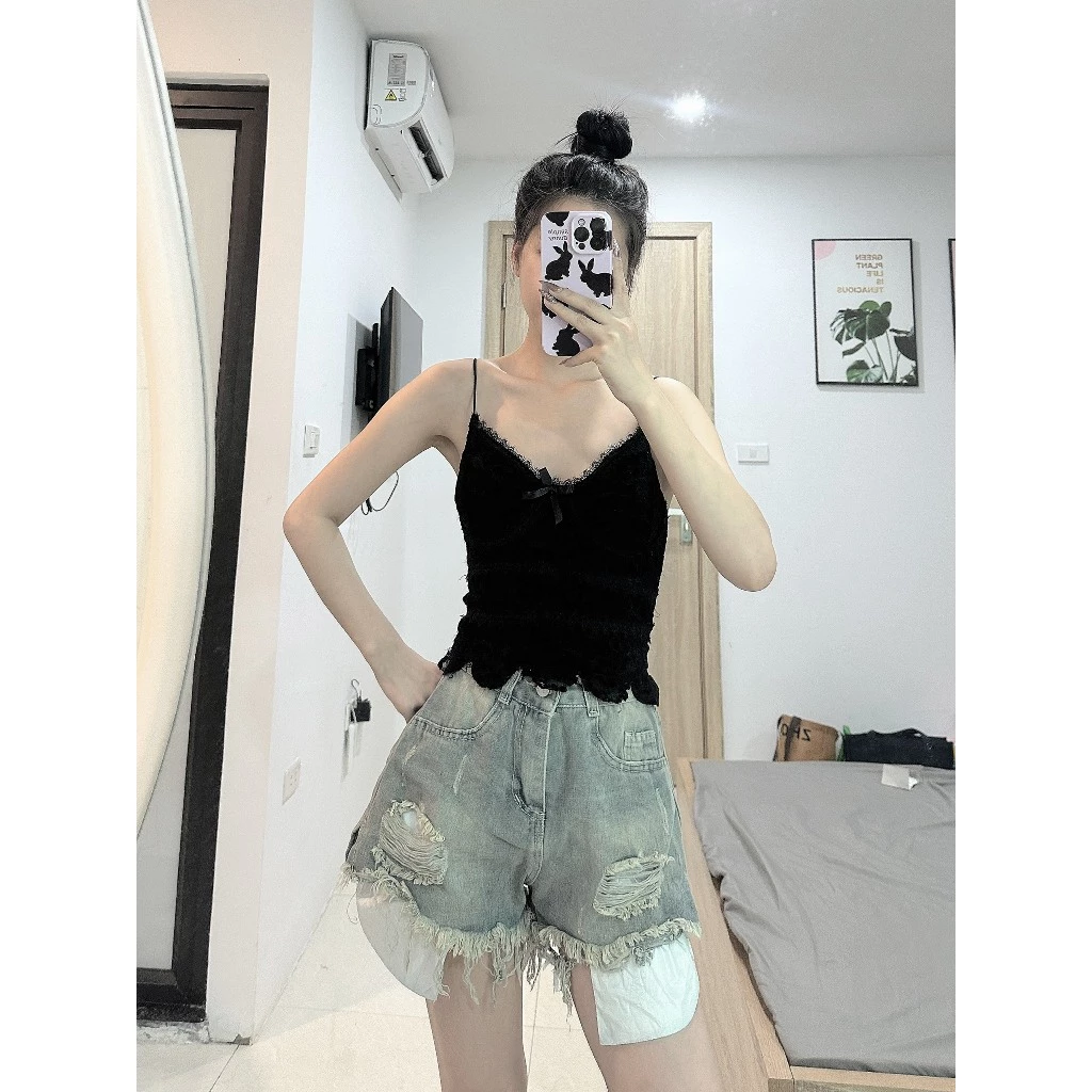CH03 - Quần sooc lộ túi trước cào rách tôn dáng tôn da Nữ