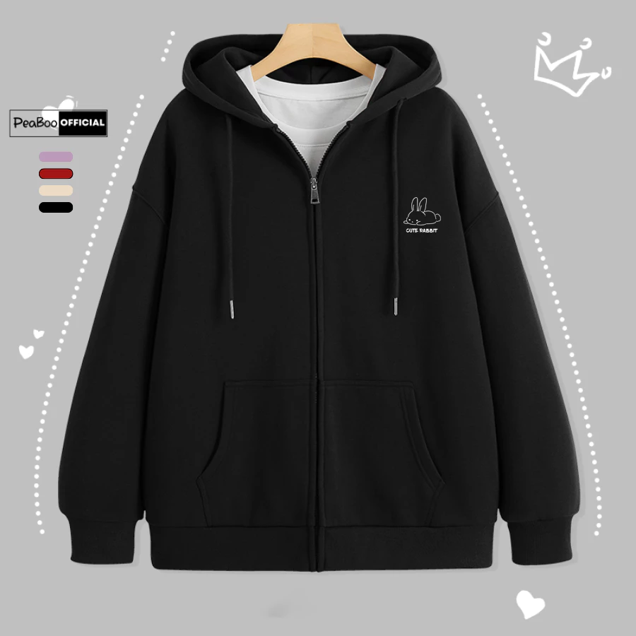 Áo Hoodie Zip, Áo Khoác Nam Nữ Unisex By PEABOO Mã CARD Chất Nỉ Bông Form Rộng Mũ 2 Lớp