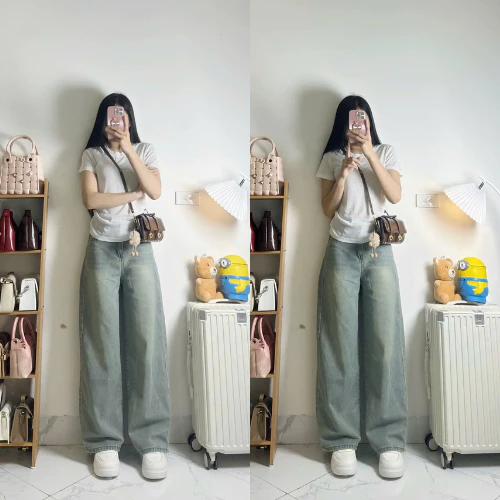 Quần jeans ống suông MÀU WASH NEW cạp cao tôn dáng CHA11