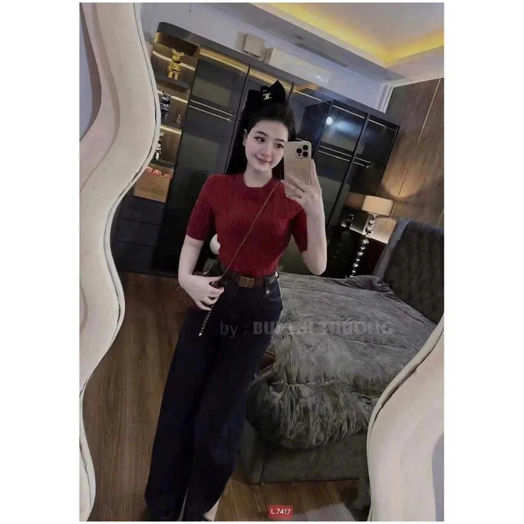 Quần jean suông ỐNG RỘNG lưng cao tôn dáng phong cách Hàn Quốc phối nắp túi