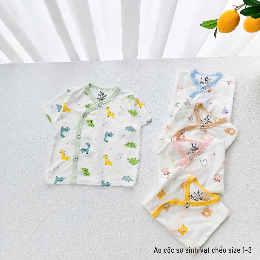 [Loại Đẹp] Set 5 áo cộc tay khuy chéo chất peptit cao cấp mềm mại in hoạt tiết cho bé 0-9 tháng