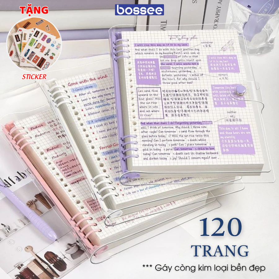 [TẶNG STICKER] Sổ Còng A5 B5 8 Còng, Bìa Còng Nhựa Mềm, Gáy Còng Sắt Chắc CHắn, Giấy Kẻ Ngang/ Caro 80Gsm