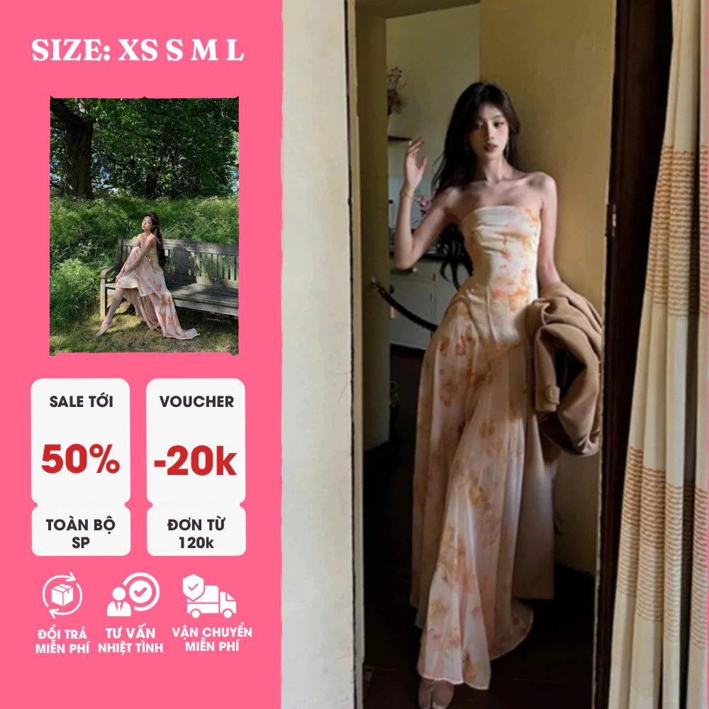 Đầm Cúp Ngực Voan Maxi Nhúng Eo – Tôn Dáng, Quyến Rũ, Thanh Lịch