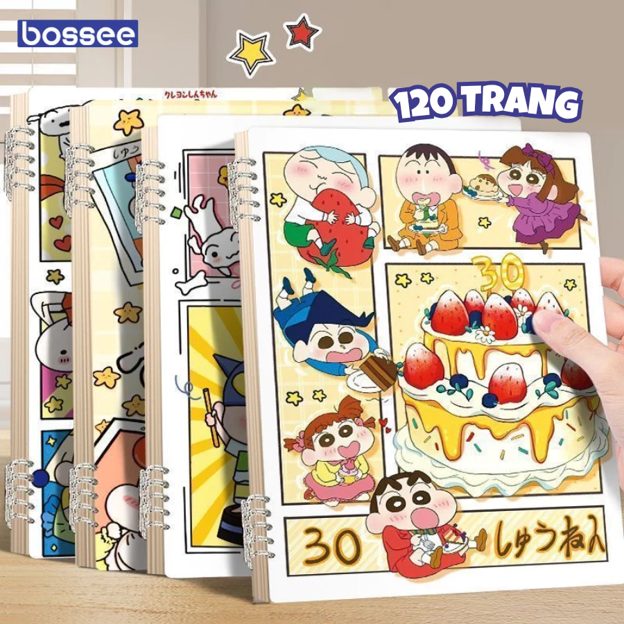 Sổ còng A5 B5 120 Trang họa tiết Shin cậu bé bút ch - bìa nhựa binder còng khuyết dễ dàng thay giấy