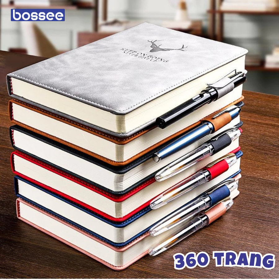 Sổ tay ghi chép A5 bìa da PU 360 trang TẶNG bút, sổ da cao cấp chống nước nhiều màu, thiết kế vô cùng sang trọng