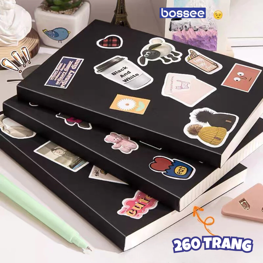 Sổ gáy thẳng tự trang trí 260 trang A5/B5/A4 phong cách hiện đại, vở kẻ ngang, không dòng kẻ dùng lâu dài