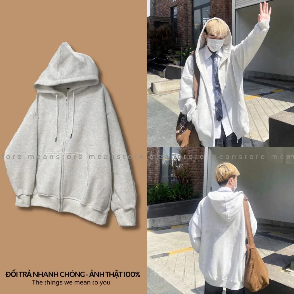 ÁO HOODIE ZIP XÁM + ĐEN TRƠN FORM RỘNG ,ÁO KHOÁC UNISEX NAM NỮ MẶC ĐỀU ĐẸP (CÓ TÚI TRONG)