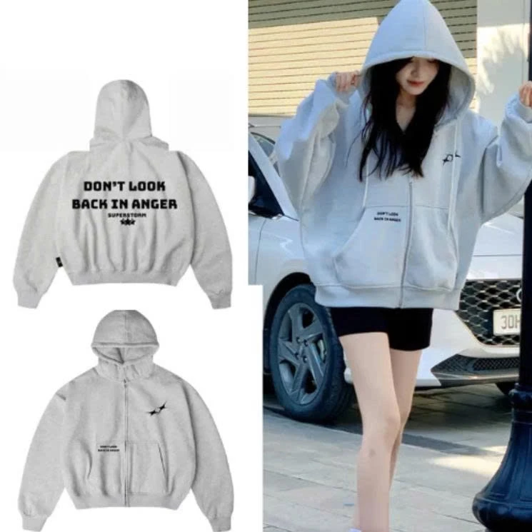 Áo Hoodie Zip Unisex Form Rộng – Thiết Kế In Chữ ‘DON’T LOOK BACK IN ANGER’ (Có Túi Trong),Áo Khoác Unisex Mũ Hai lớp to