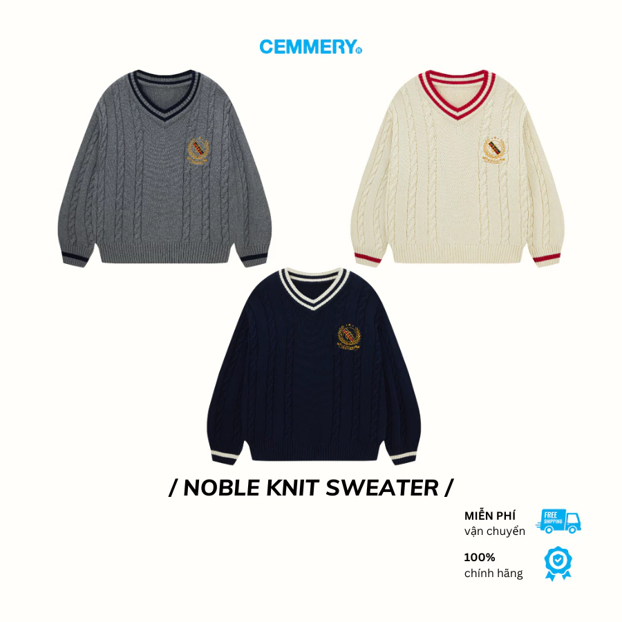 Áo Sweater CEMMERY Vải Len Cao Cấp Dệt Kim Vặn Thừng Giặt Máy Được Noble Knit 3 Màu