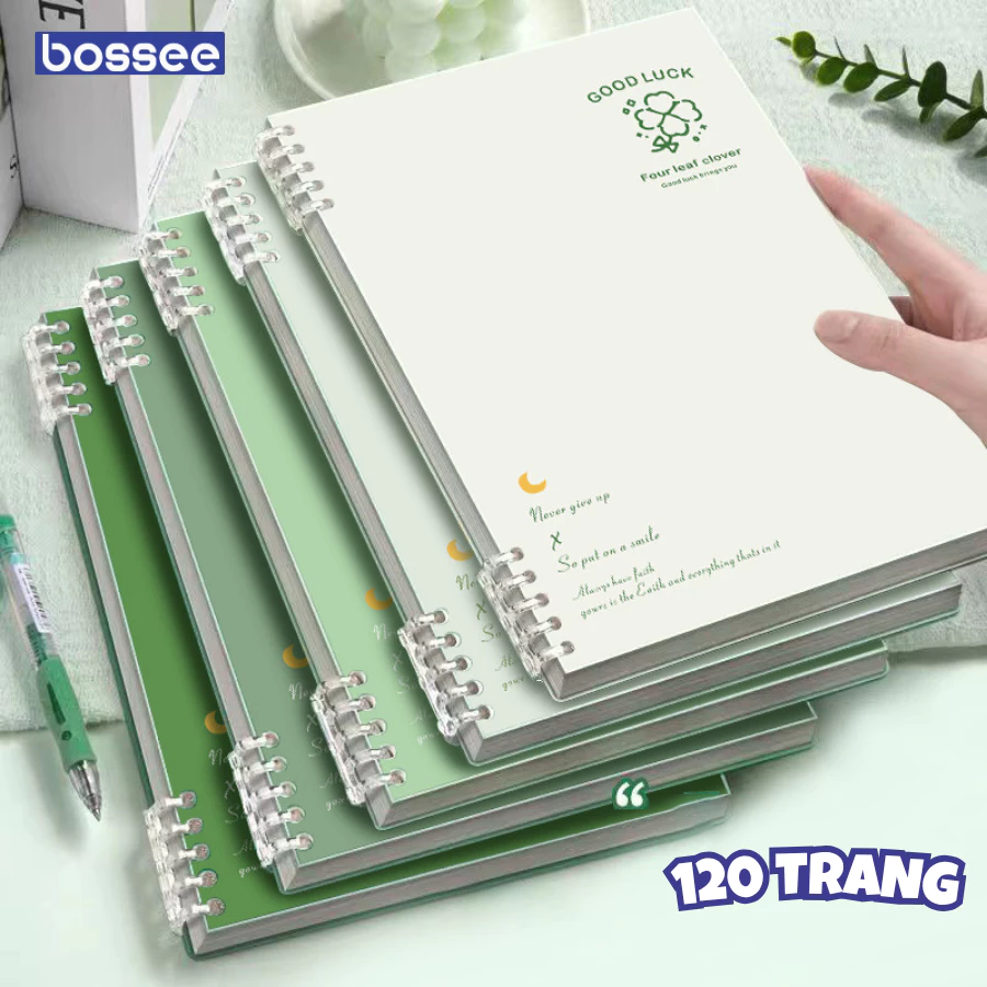 Sổ còng A5 B5 120 trang thay được giấy, bìa sổ còng Good Luck kèm ruột giấy - Bìa sổ tay bìa nhựa binder khuyết còng