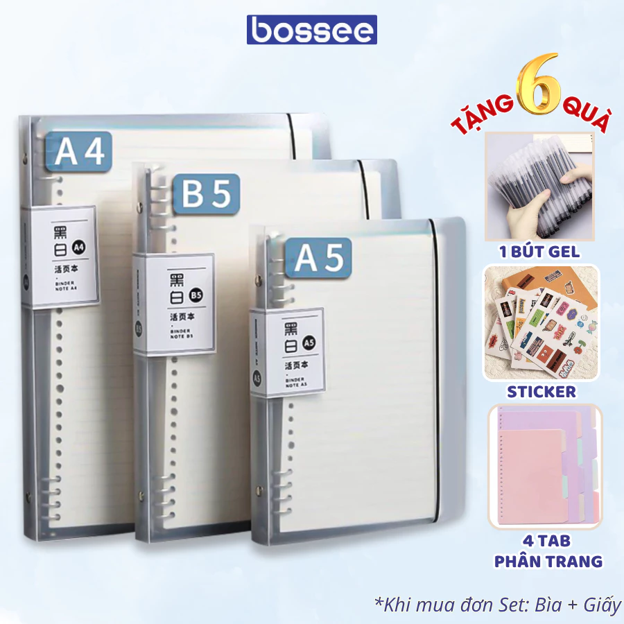 Sổ Còng Sắt A5 B5 A4 120 Trang - Sổ Tay TẶNG [ Sticker + Bút + 4 Tab Phân Trang ] Giấy Kẻ Ngang/ Kẻ Caro Chống Lóa 80Gsm