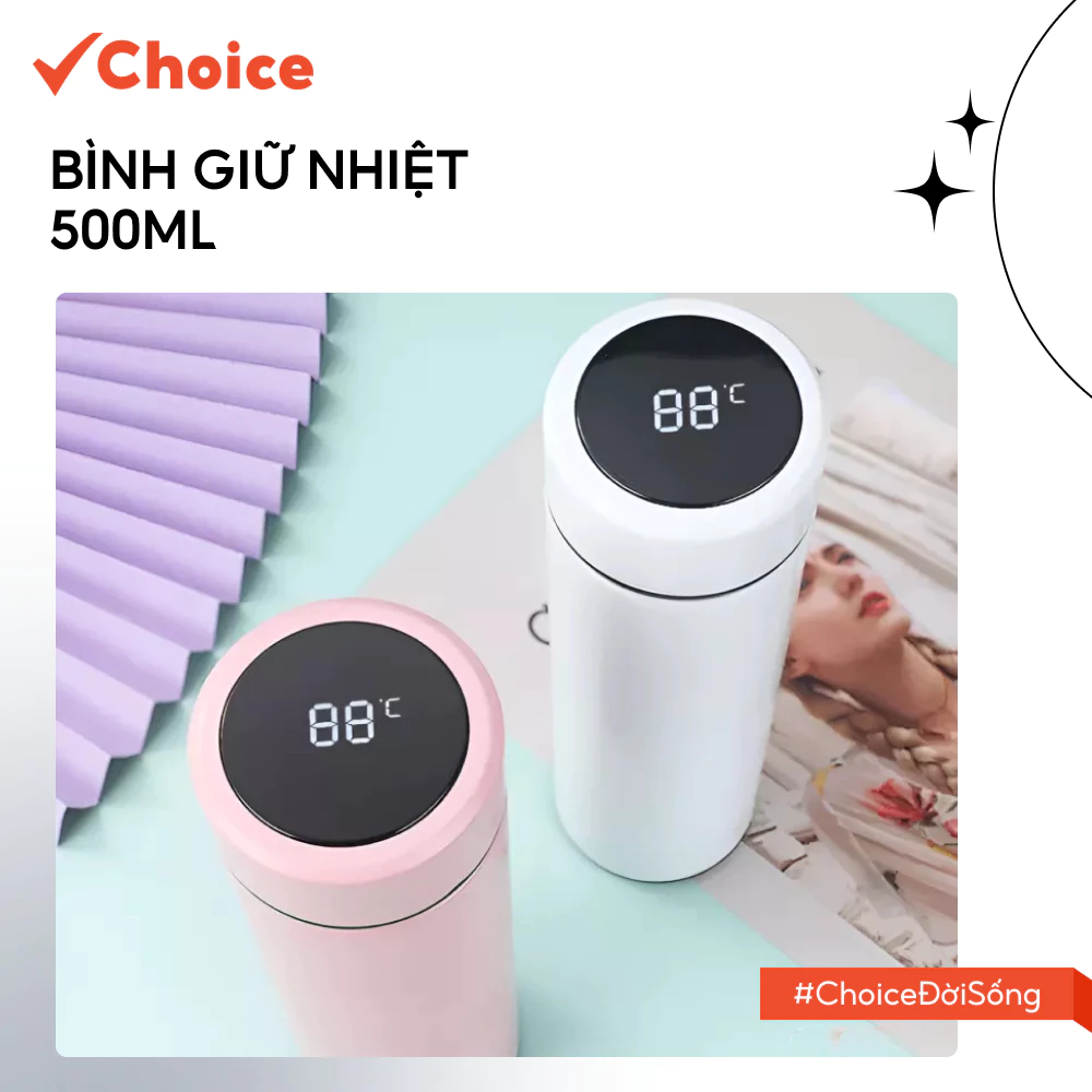 [Choice] Bình Giữ Nhiệt 500ML LS1-2808-17 Có Màn Hình Led Hiển Thị Nhiệt Độ, Inox 304 Cao Cấp