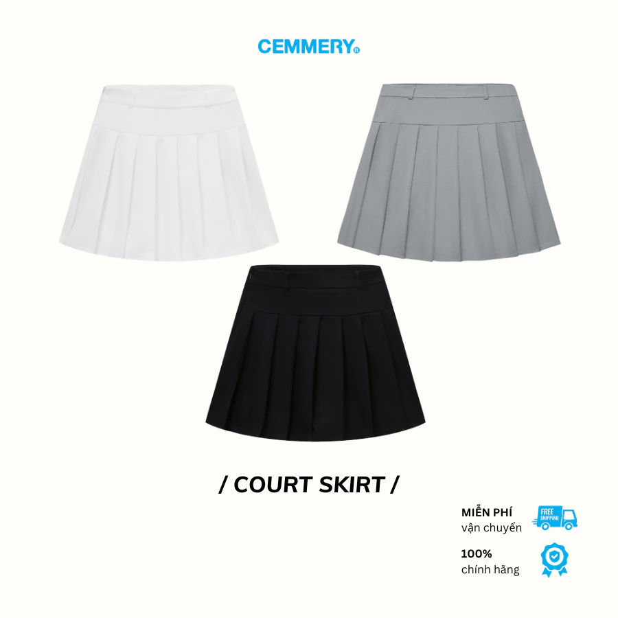 Chân Váy CEMMERY Thiết Kế Xếp Ly Vải Thun Lạnh Lưng Cao Có Quần Bảo Hộ Court Skirt 3 Màu
