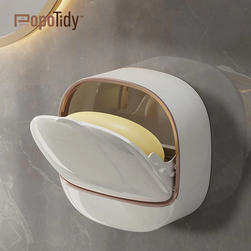 Hộp đựng xà phòng Popotidy chống thấm nước không cần đục lỗ hộp đựng xà phòng có nắp lật có hộp thoát nước