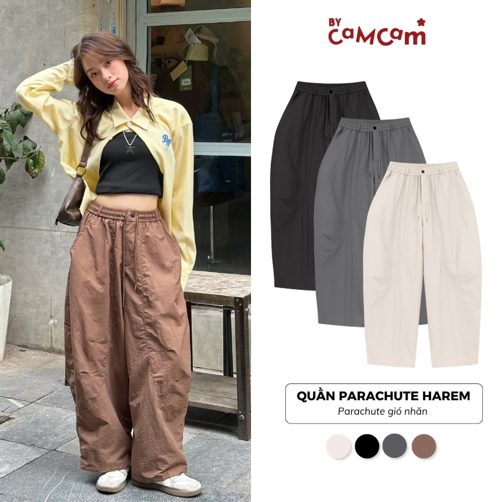 Quần Parachute Harem Dáng Thụng Vintage Quần Dài Dễ Vận Động Nhật Bản QTD003