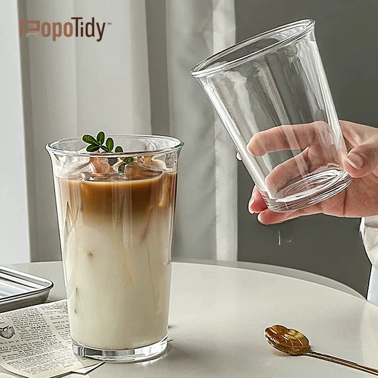 Popotidy Ly thủy tinh trơn loe miệng cốc thủy tinh chịu nhiệt dùng để uống trà cafe sinh tố 360ml