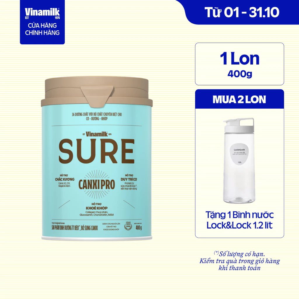 Sữa bột Vinamilk Sure CanxiPro - Hộp thiếc 400g