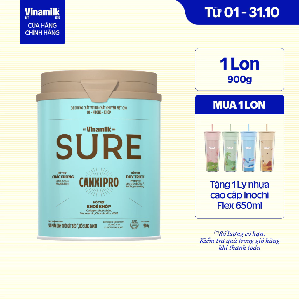 Sữa bột Vinamilk CanxiPro 900g (Hộp thiếc) - Sữa bổ sung Canxi cho người già cao tuổi, Tốt cho xương khớp