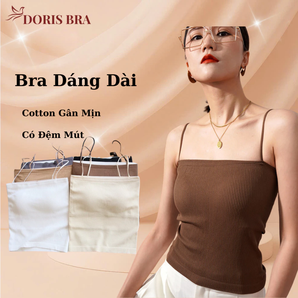Áo lót DORIS, áo Bra Nữ BR1880 Quây Tăm 2 Dây Dáng Dài Có Mút Lót Gam Màu Patstel Quyến Rũ