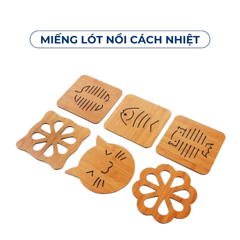 Combo 5 Miếng Lót Nồi Cách Nhiệt Gỗ Ép, Nhỏ Gọn, Chống Thấm Nước, Chống Bám Mùi - didooglt