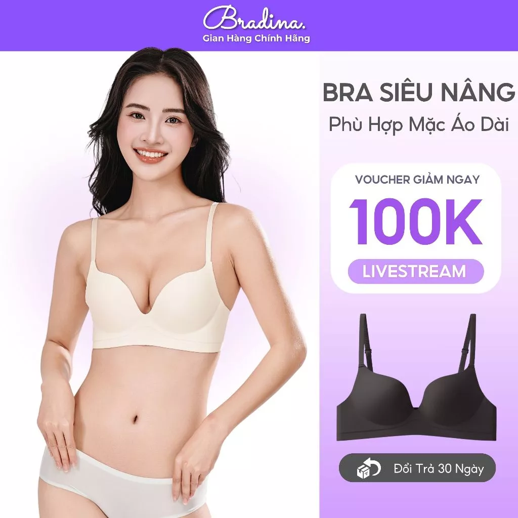 Áo lót nâng ngực, bra mặc áo dài, không gọng đệm vừa Bradina Perfect Fit2 không lộ viền ALKG12