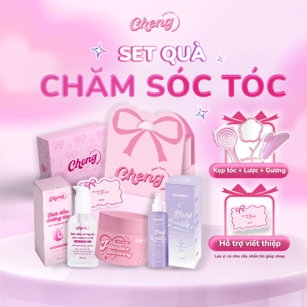 Set quà chăm sóc tóc, Bộ quà tặng cho nữ - Kem ủ tóc, Tinh dầu dưỡng, Xịt dưỡng tóc Chenglovehair, Chenglovehairs