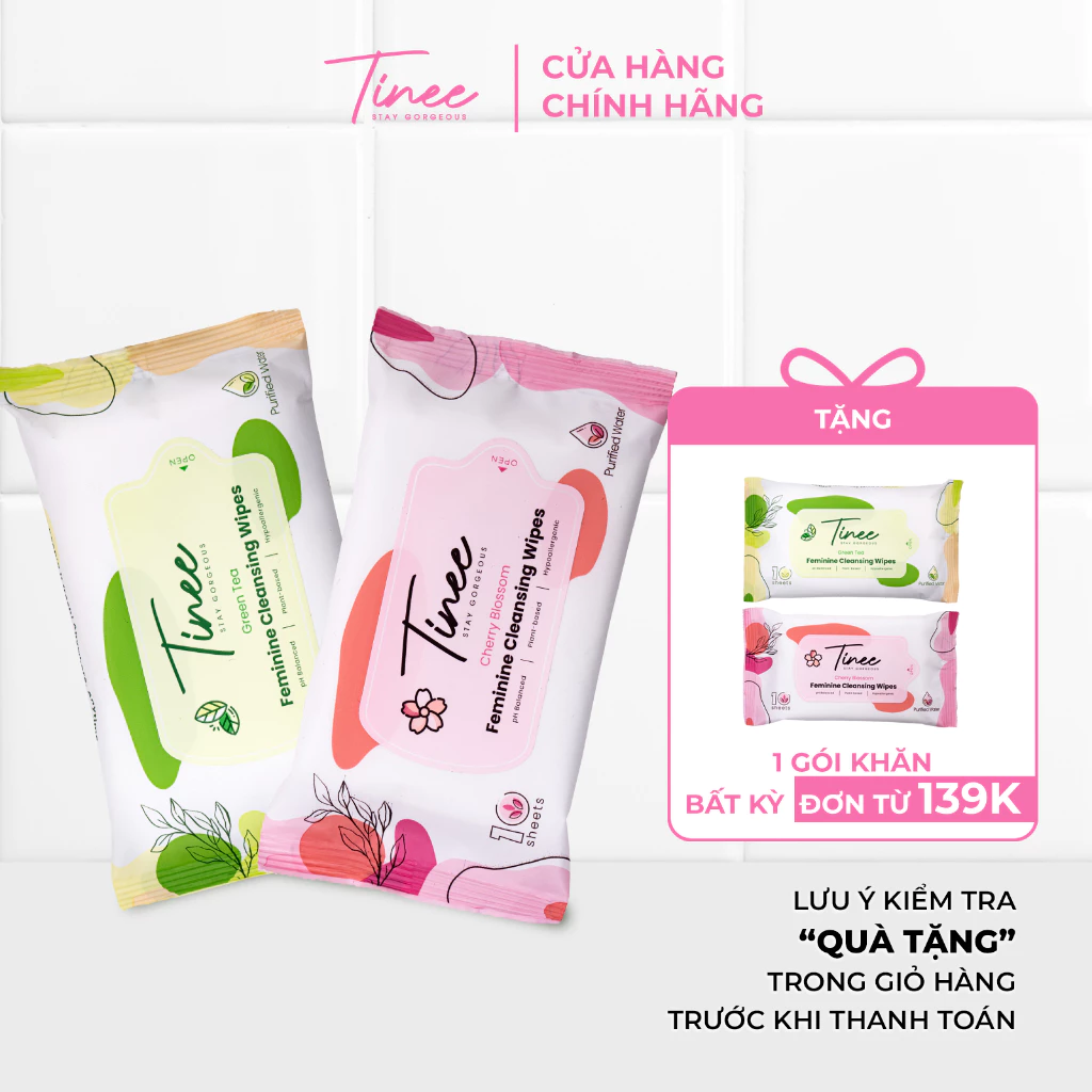 Khăn Giấy Ướt Vệ Sinh Phụ Nữ Tinee - Giúp Làm Sạch Nhanh Và Loại Bỏ Vi Khuẩn Gây Mùi (10 tờ/ Gói)
