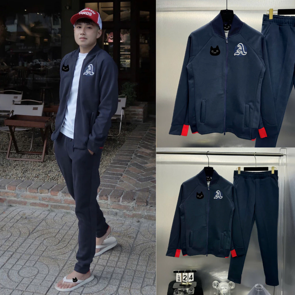Bộ quần áo Vải nỉ cổ áo BOMBER Thêu chữ A dài tay thu đông Nam Nữ Boy Phố Hottrend 2026