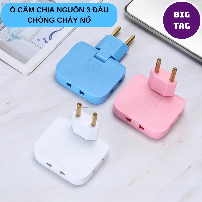 ổ cắm chia 3 cổng tròn dẹt tiện lợi, ổ cắm điện xoay 180 độ, phích chia ổ điện công suất 2500w 5039