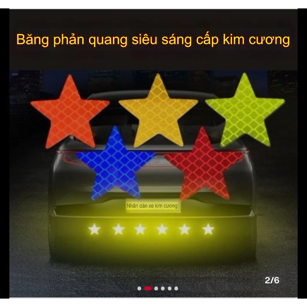 10-20 Nhãn Dán Phản Quang Hình Ngôi Sao Kim Cương – Trang Trí Xe Ô Tô, Xe Máy, Balo, Đồ Dùng An Toàn Ban Đêm